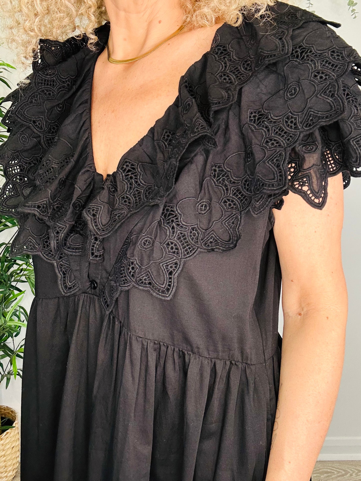 Broderie Detail Cotton Dress - Size L