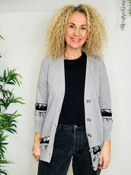 Fringed Cashmere Cardigan - Size XS
