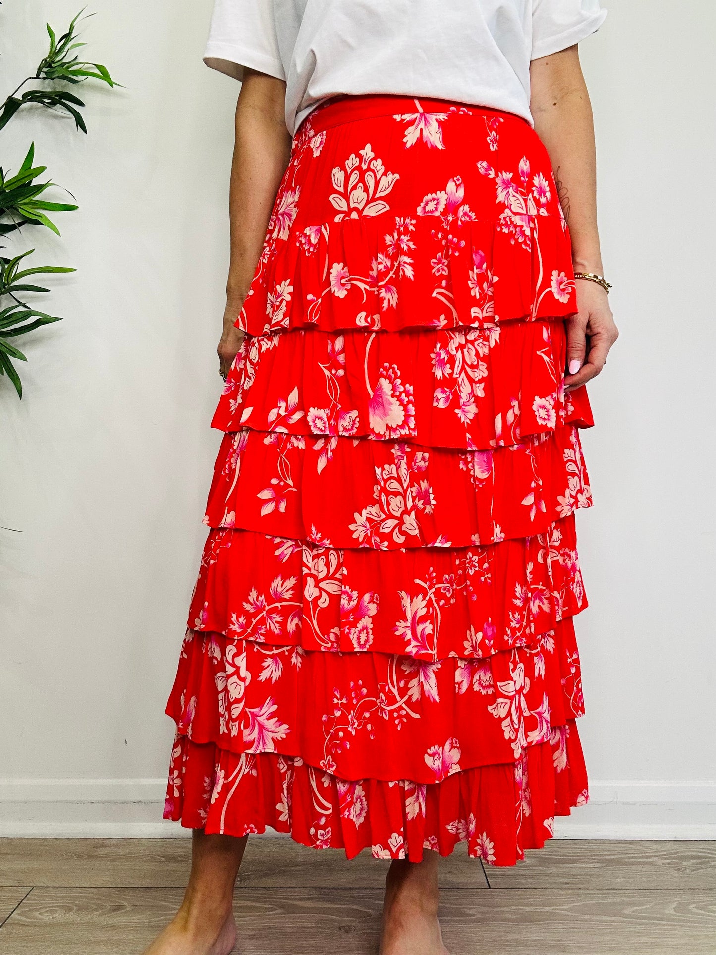 Tiered Floral Skirt - Size L