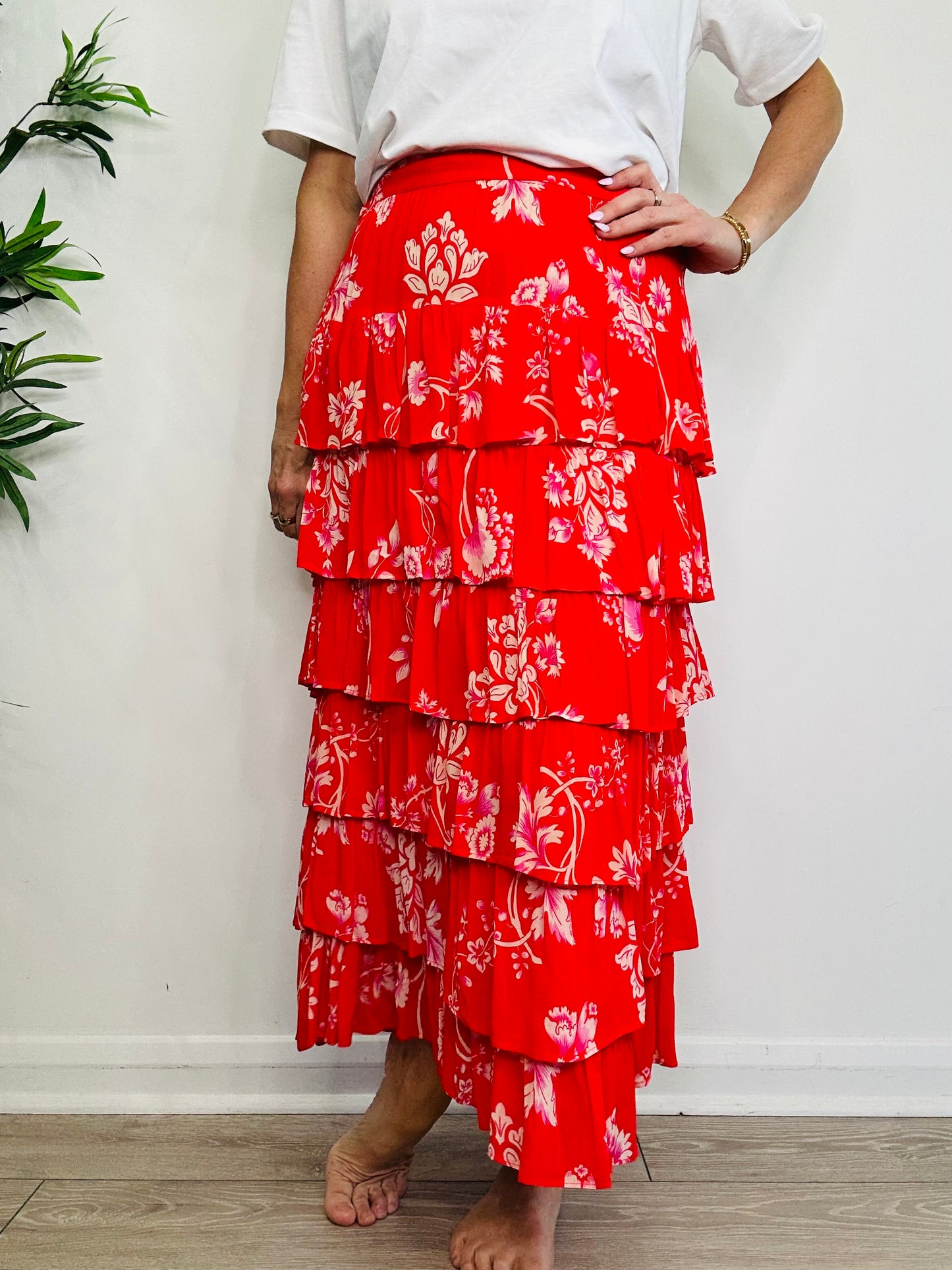Tiered Floral Skirt - Size L