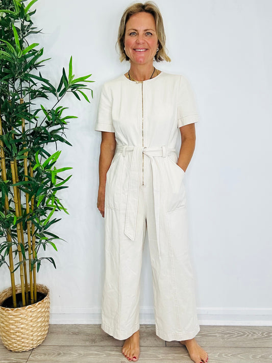 Cream Denim Jumpsuit - Size 12
