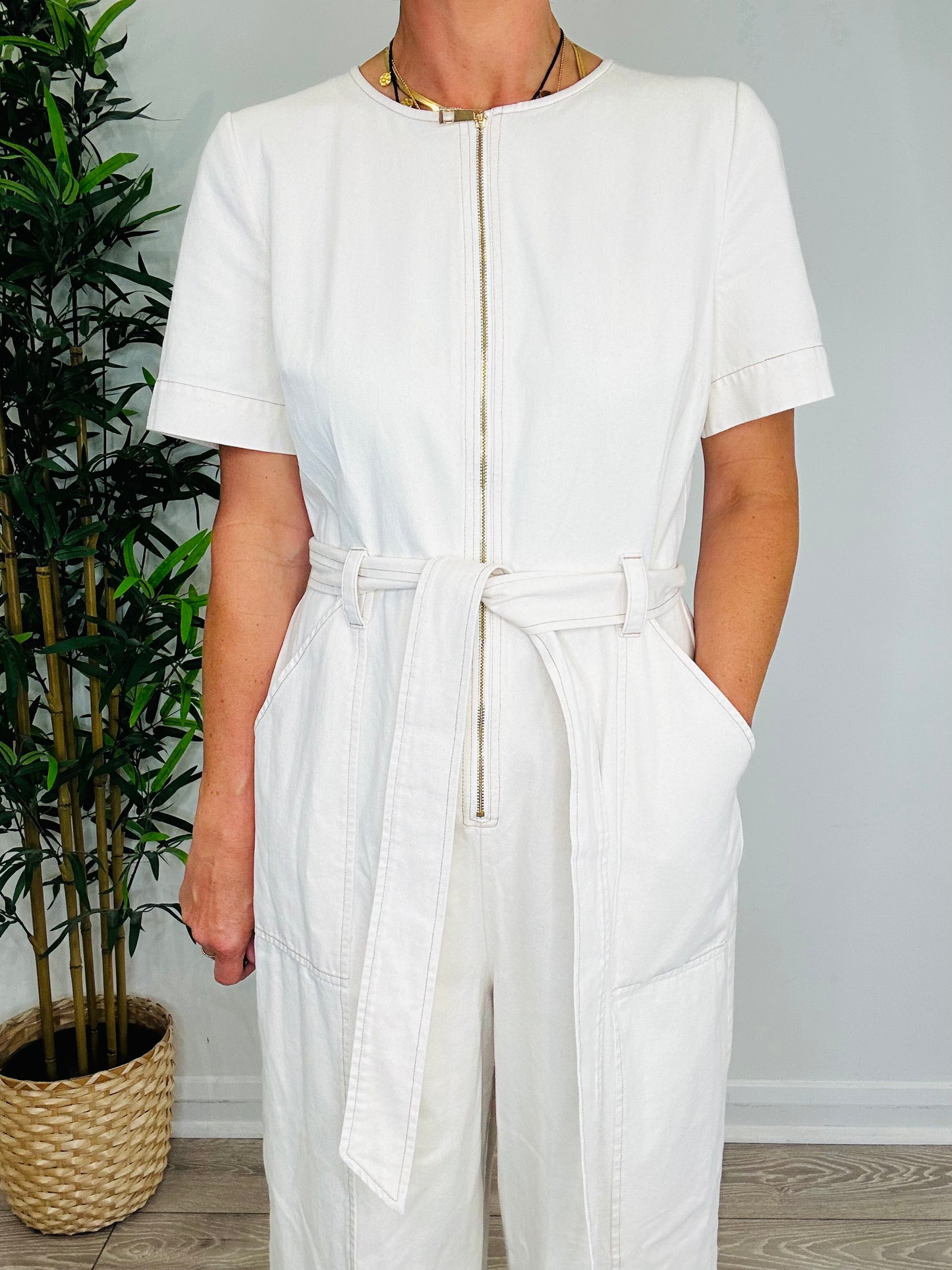 Cream Denim Jumpsuit - Size 12