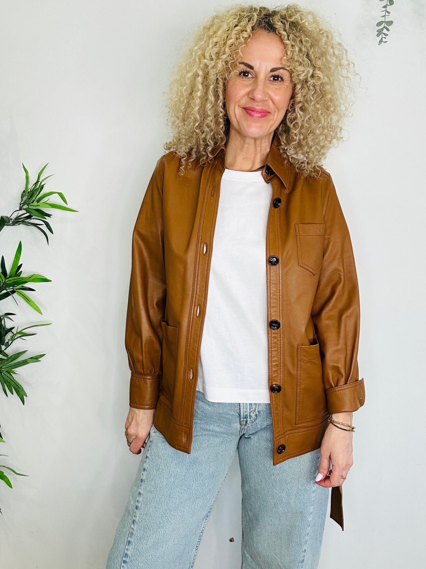 Belted Leather Jacket - Size 36