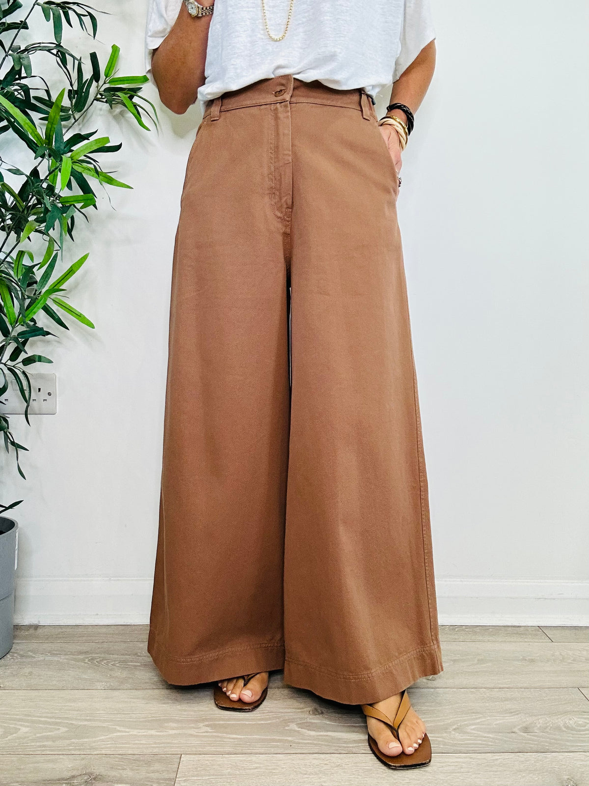 Cropped Wide Leg Trousers - Size 10
