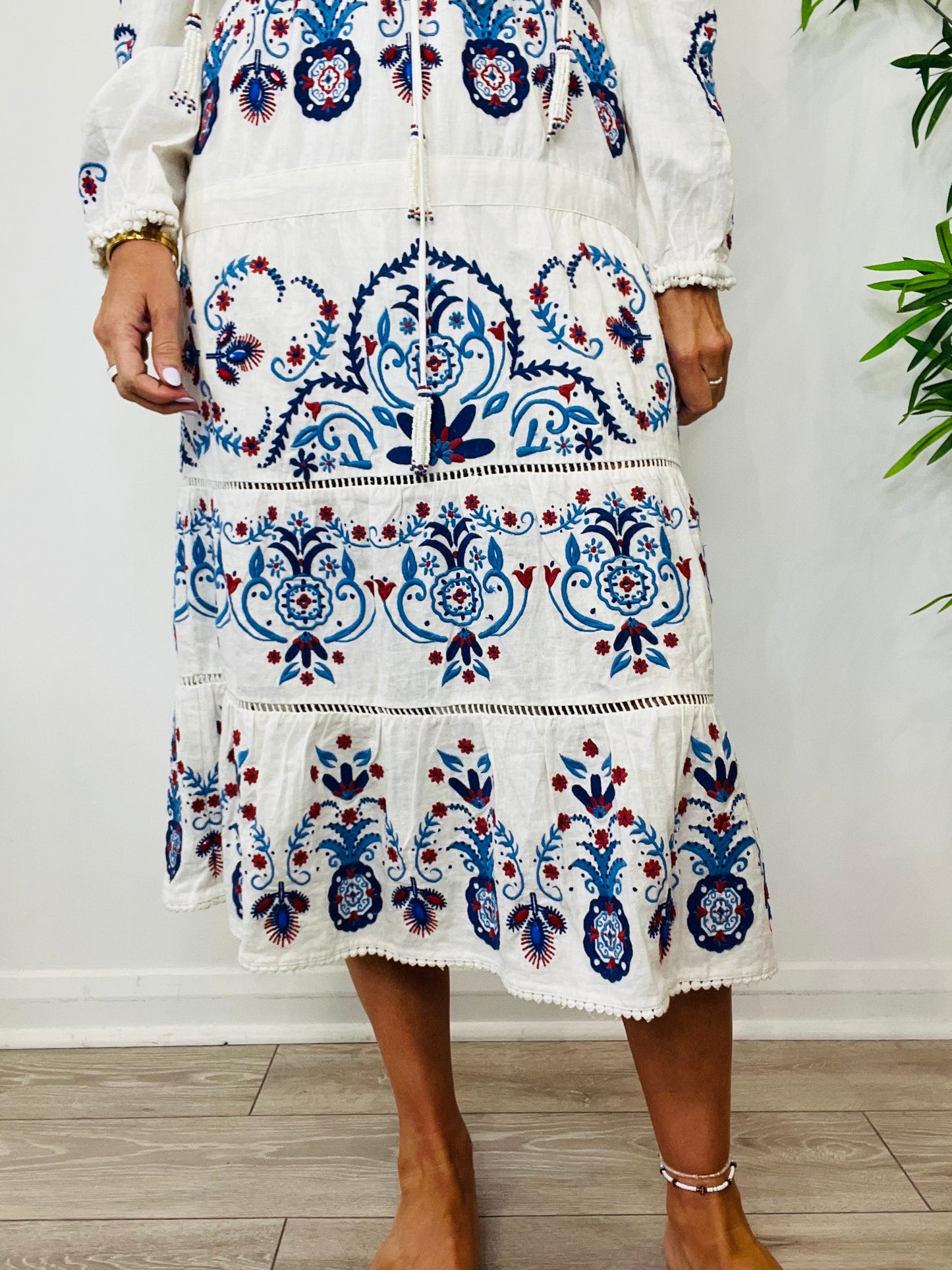 Embroidered Linen Dress - Size XS