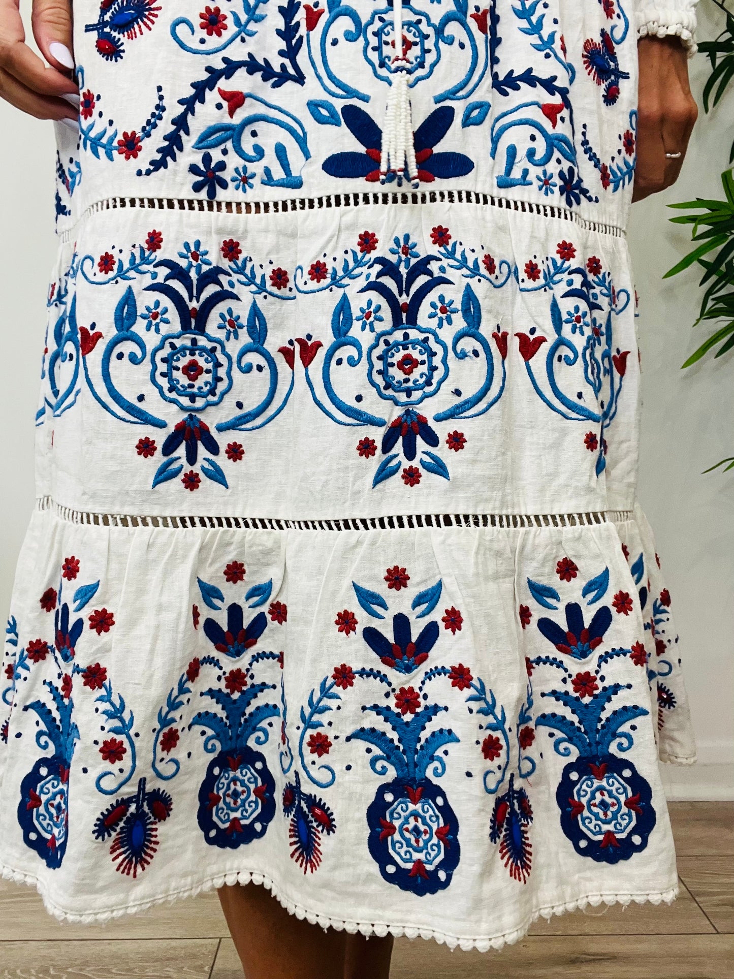 Embroidered Linen Dress - Size XS