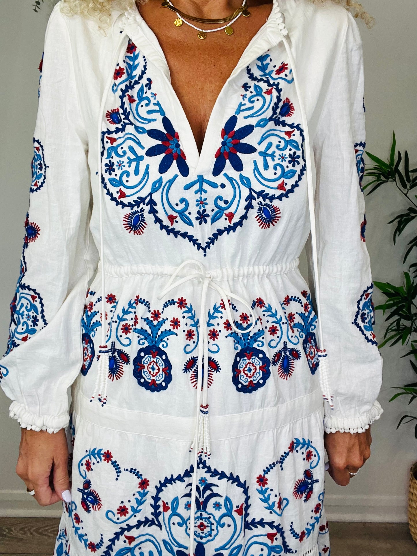 Embroidered Linen Dress - Size XS