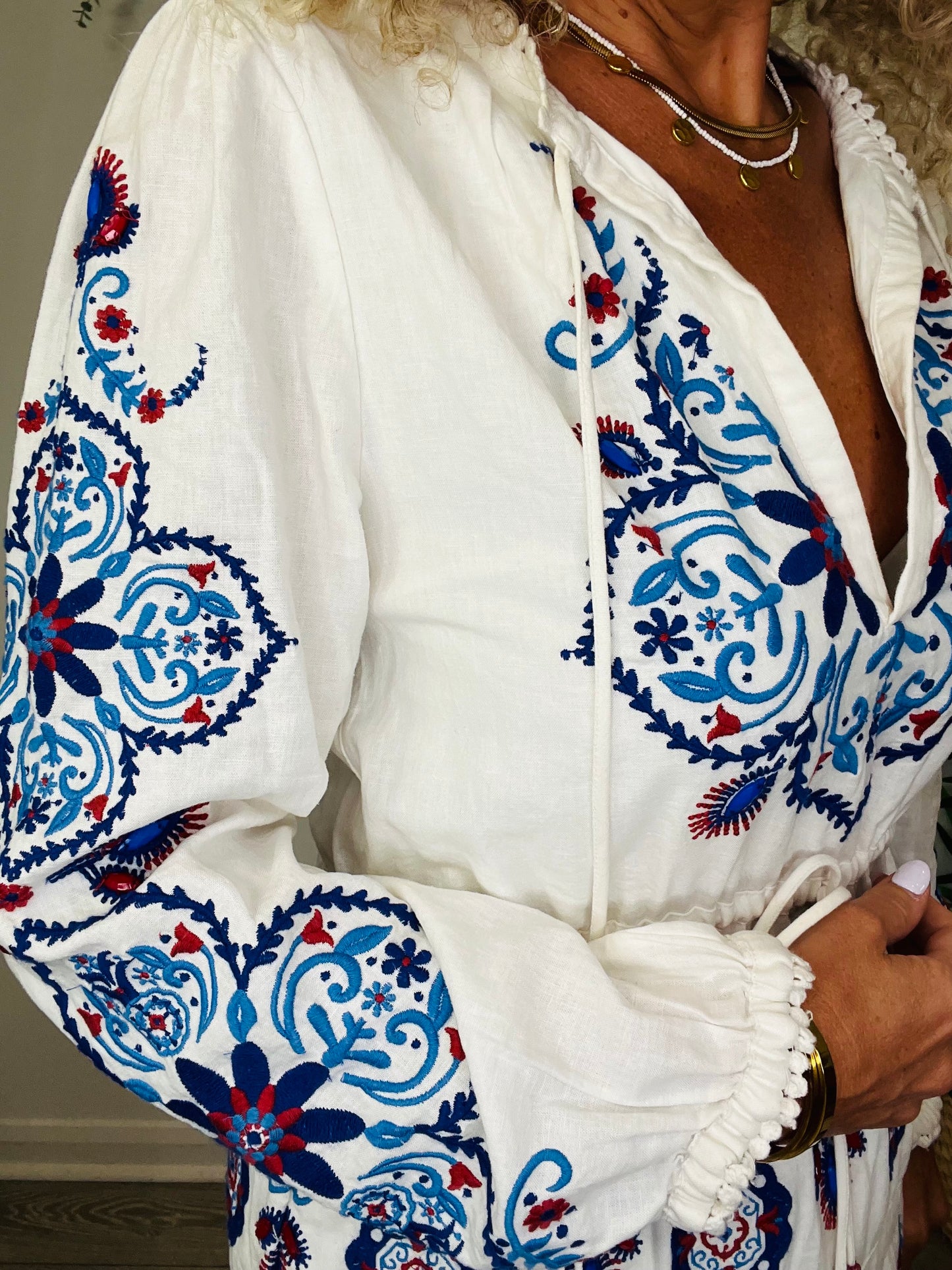 Embroidered Linen Dress - Size XS