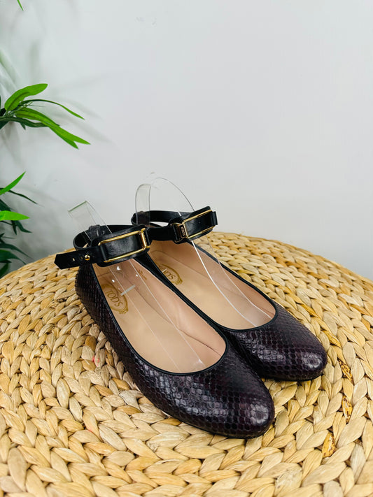 Snakeskin Leather Flats - Size 38
