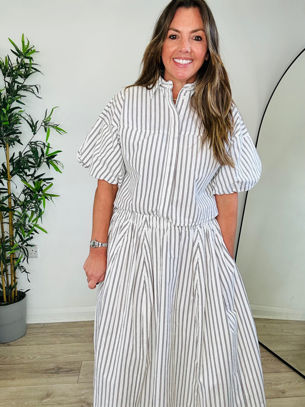 Striped Blouse & Skirt Set - Size XS