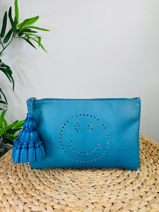 Snakeskin Smiley Face Clutch