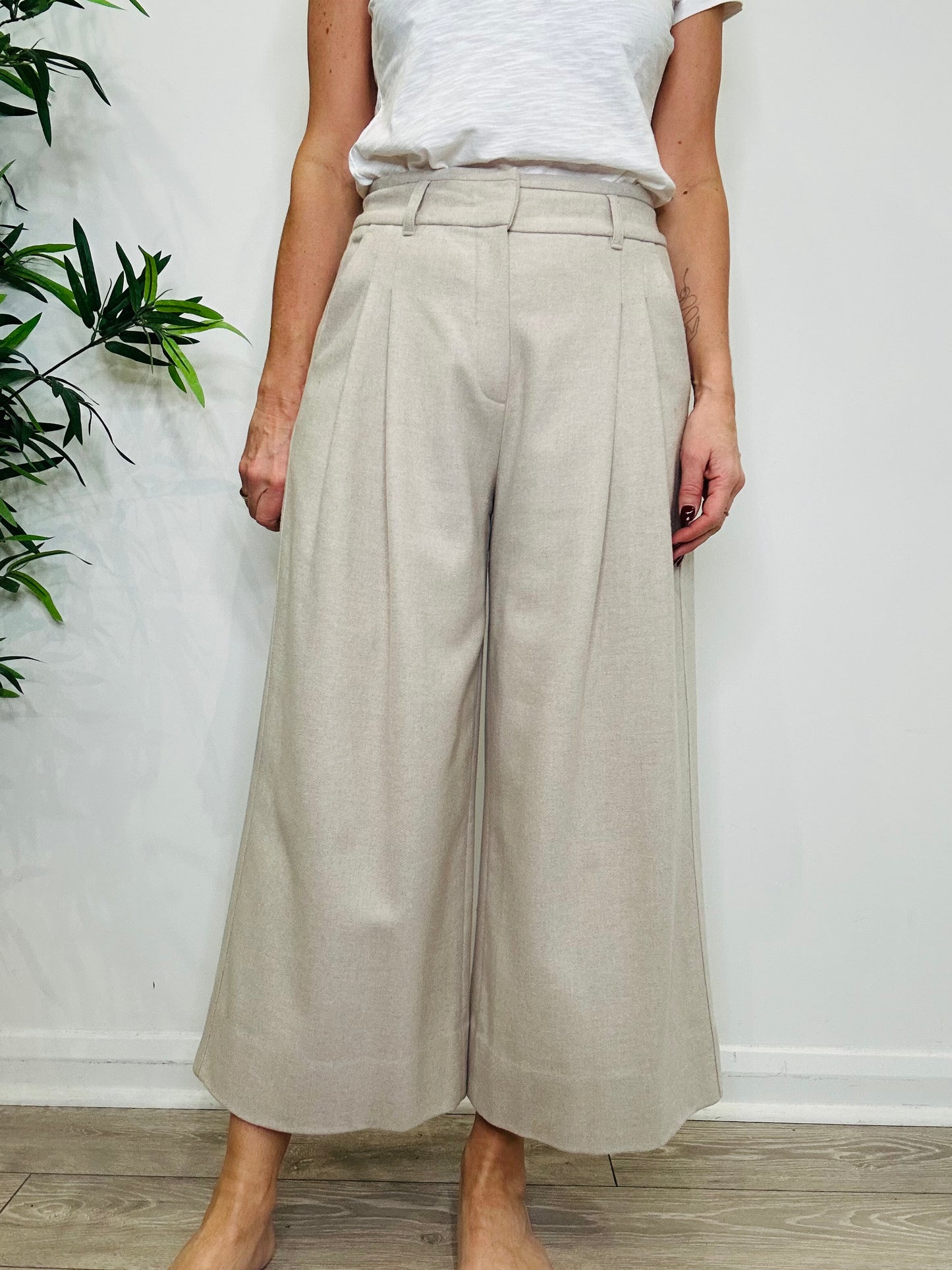 Wool Wide Leg Trousers - Size 10
