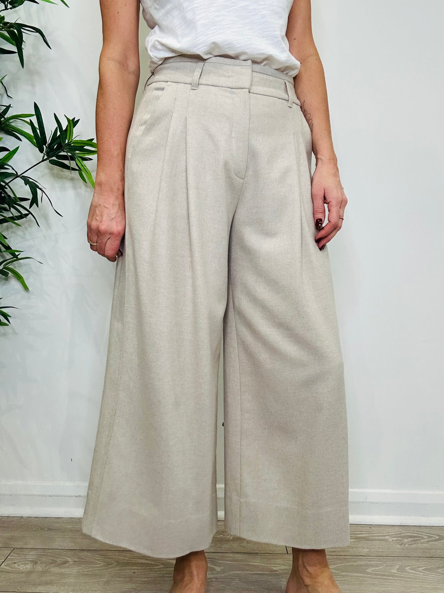 Wool Wide Leg Trousers - Size 10