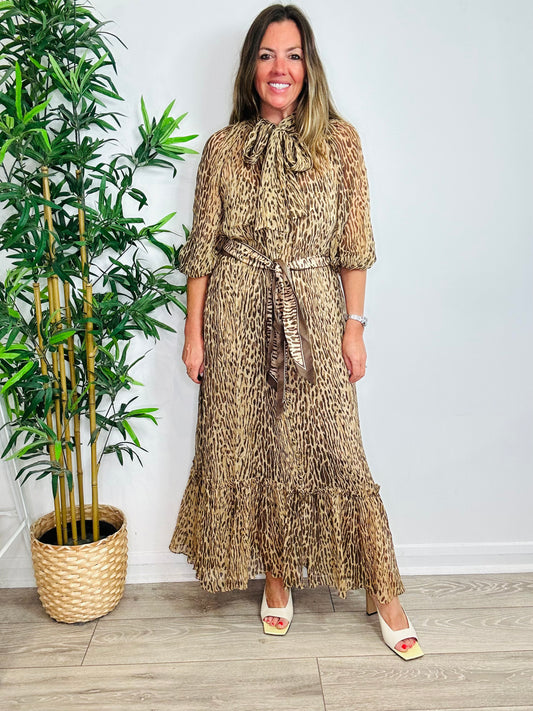 Leopard Print Chiffon Dress - Size 1