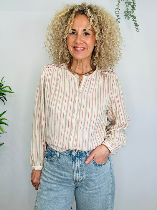 Embroidered Stripe Shirt - Size 36