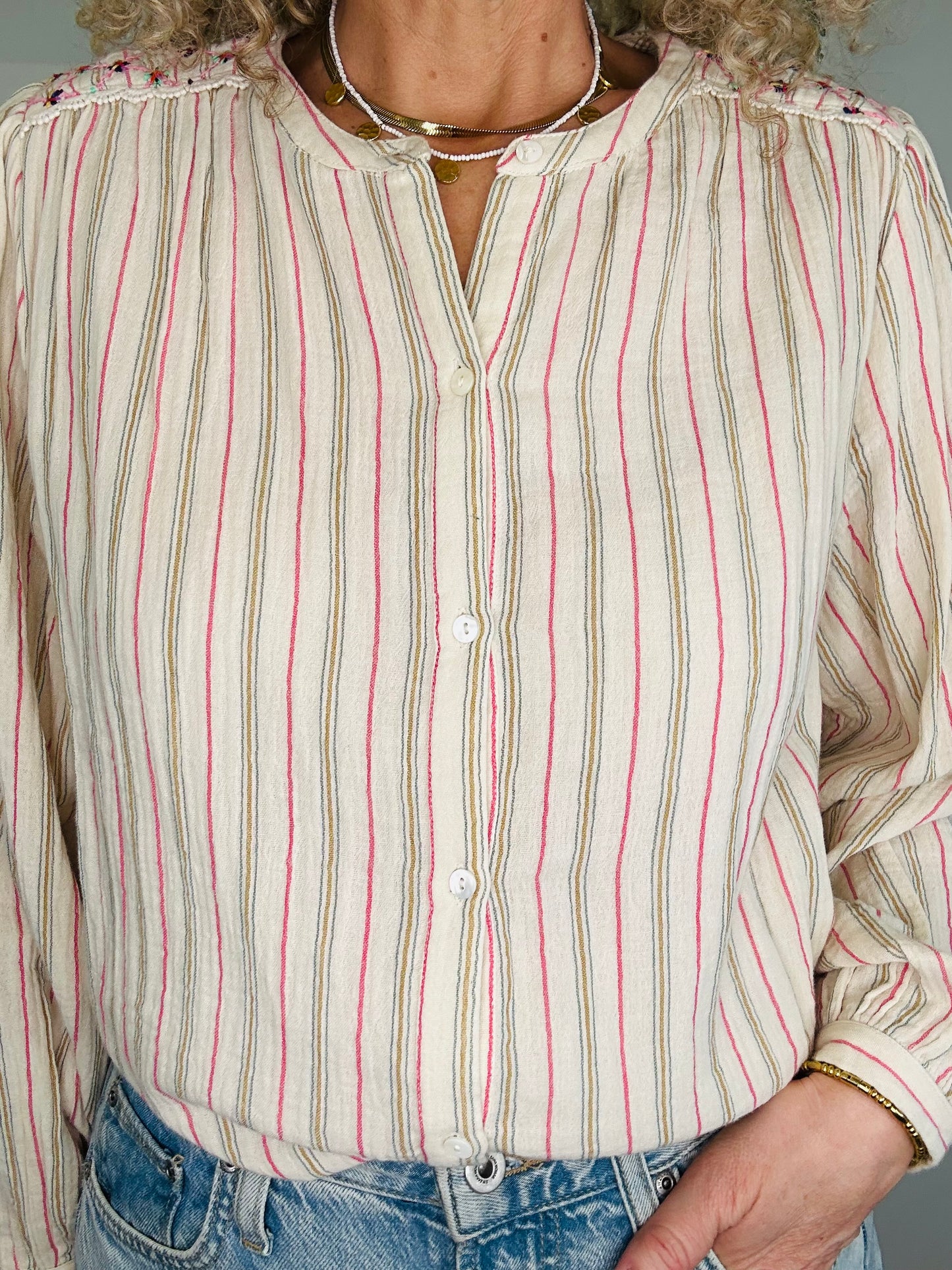 Embroidered Stripe Shirt - Size 36