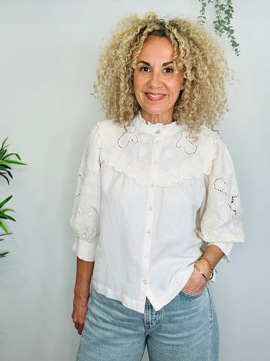 Embroidered Linen Blouse - Size 38
