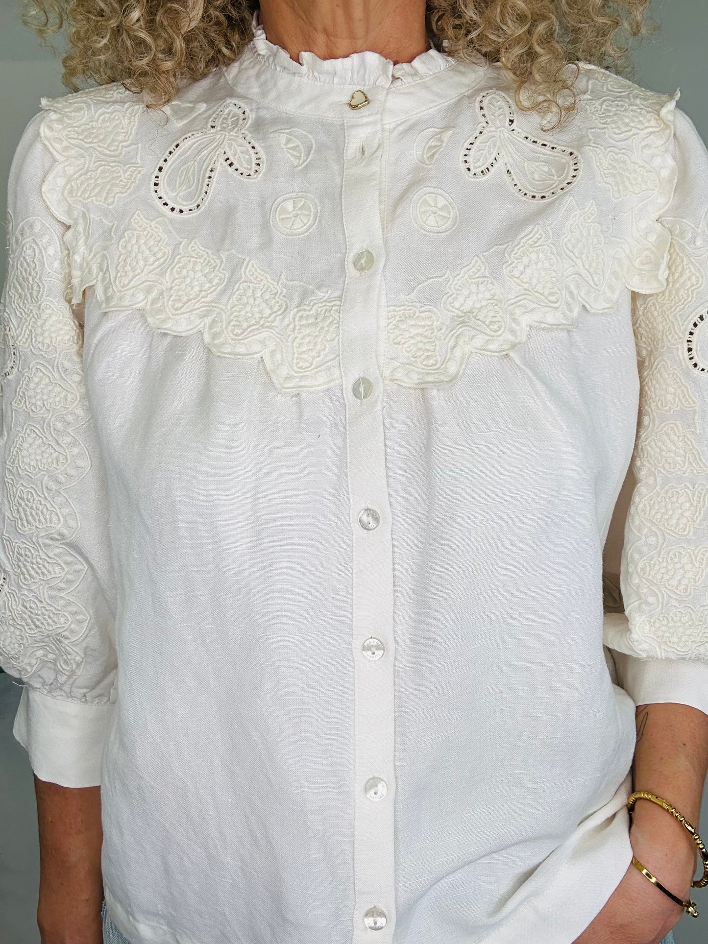 Embroidered Linen Blouse - Size 38