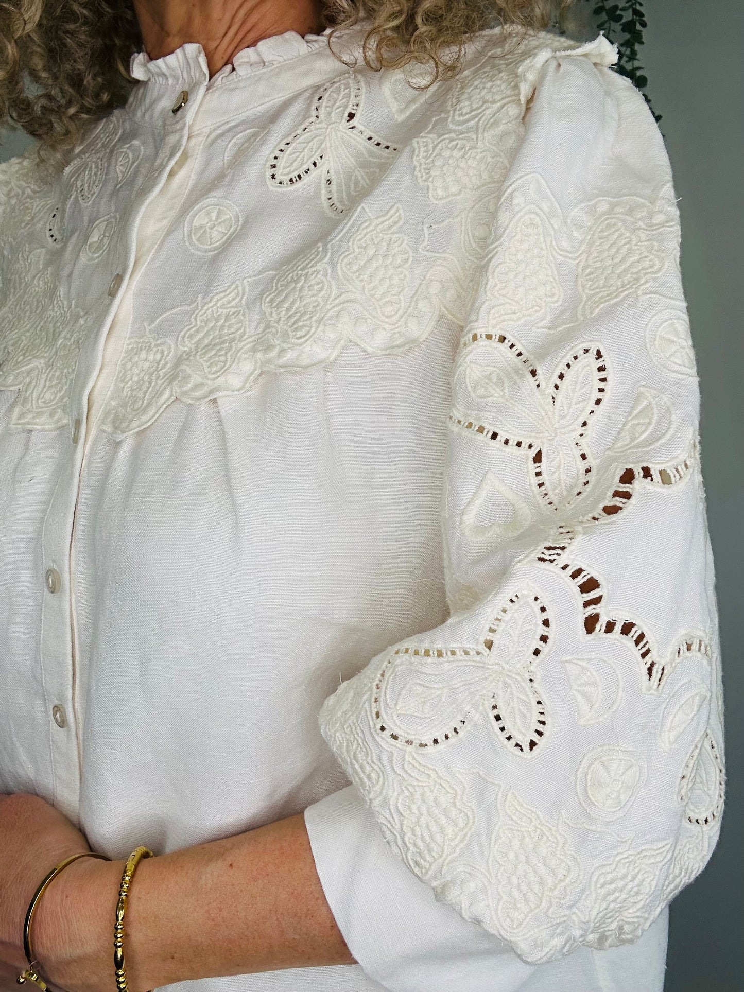 Embroidered Linen Blouse - Size 38