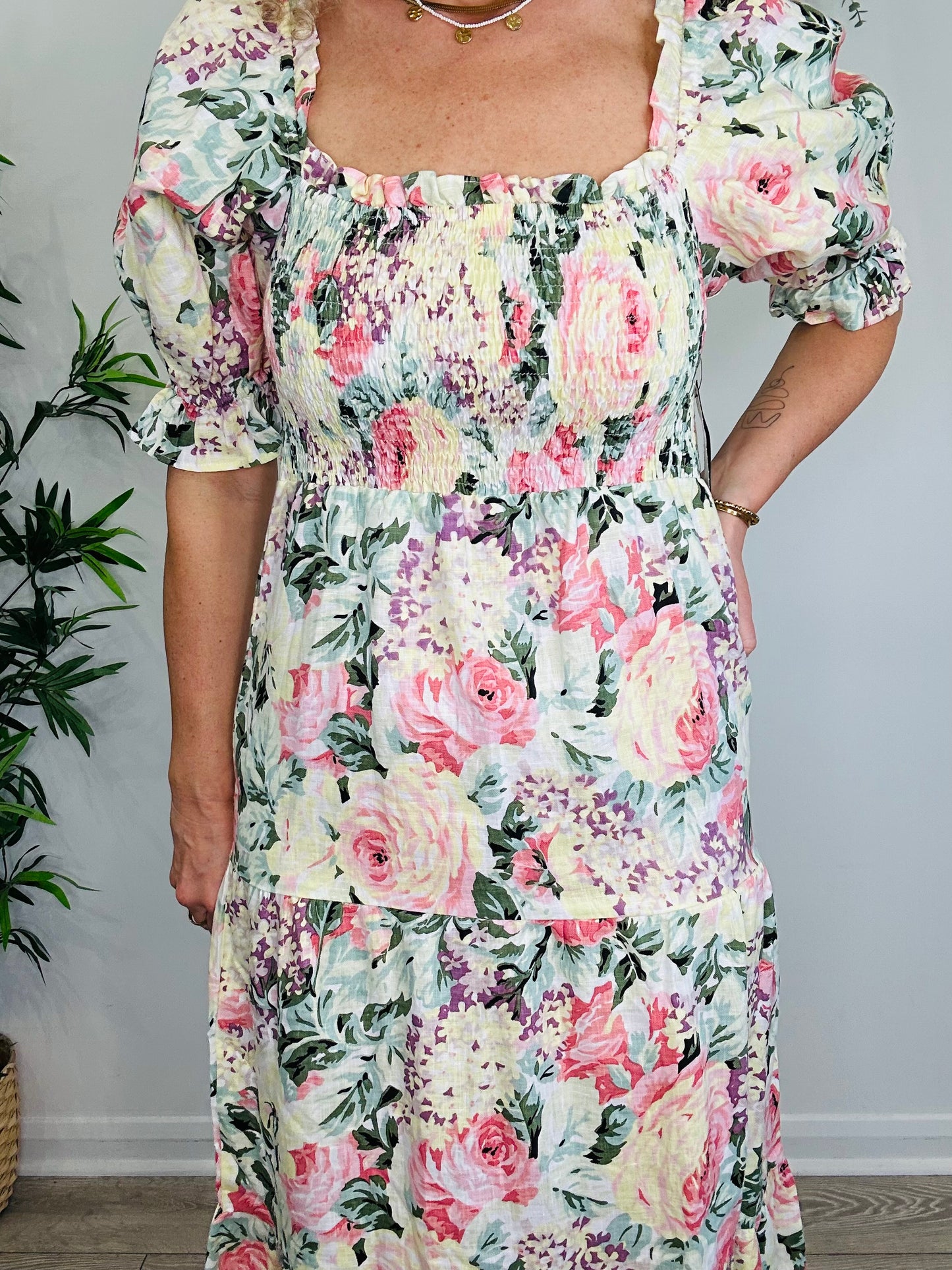 Floral Linen Dress - Size S
