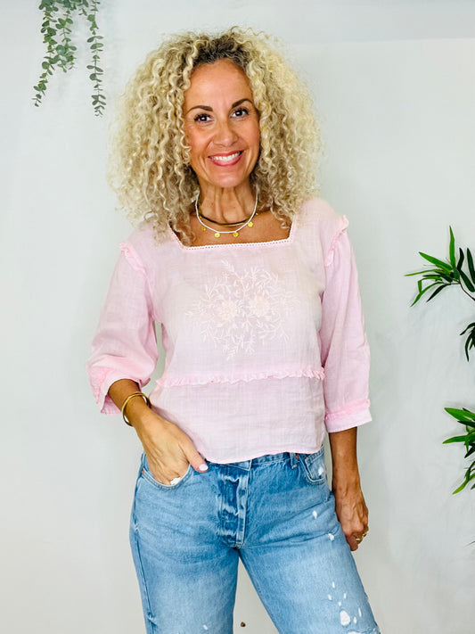 Embroidered Linen Top - Size 10