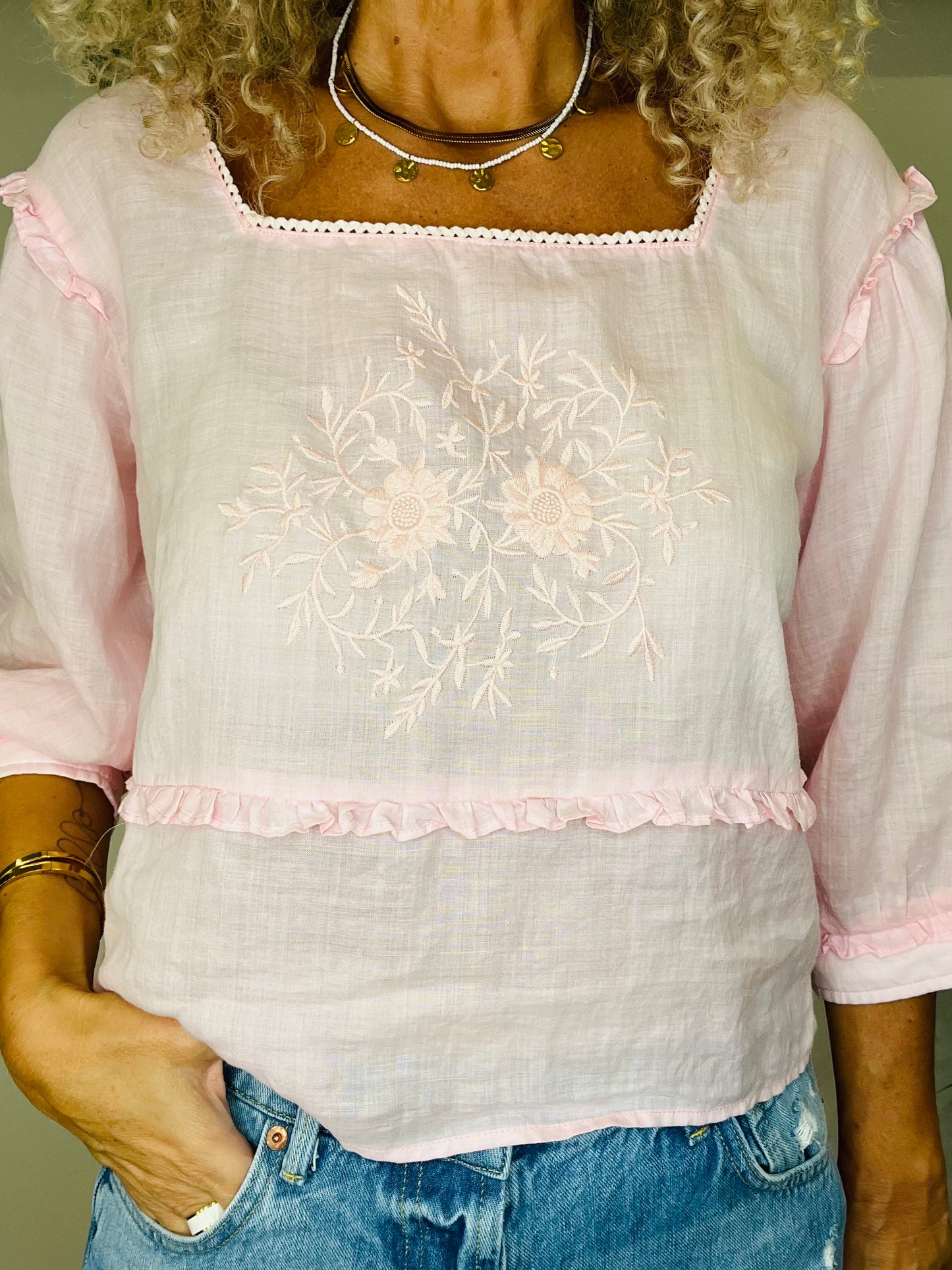 Embroidered Linen Top - Size 10