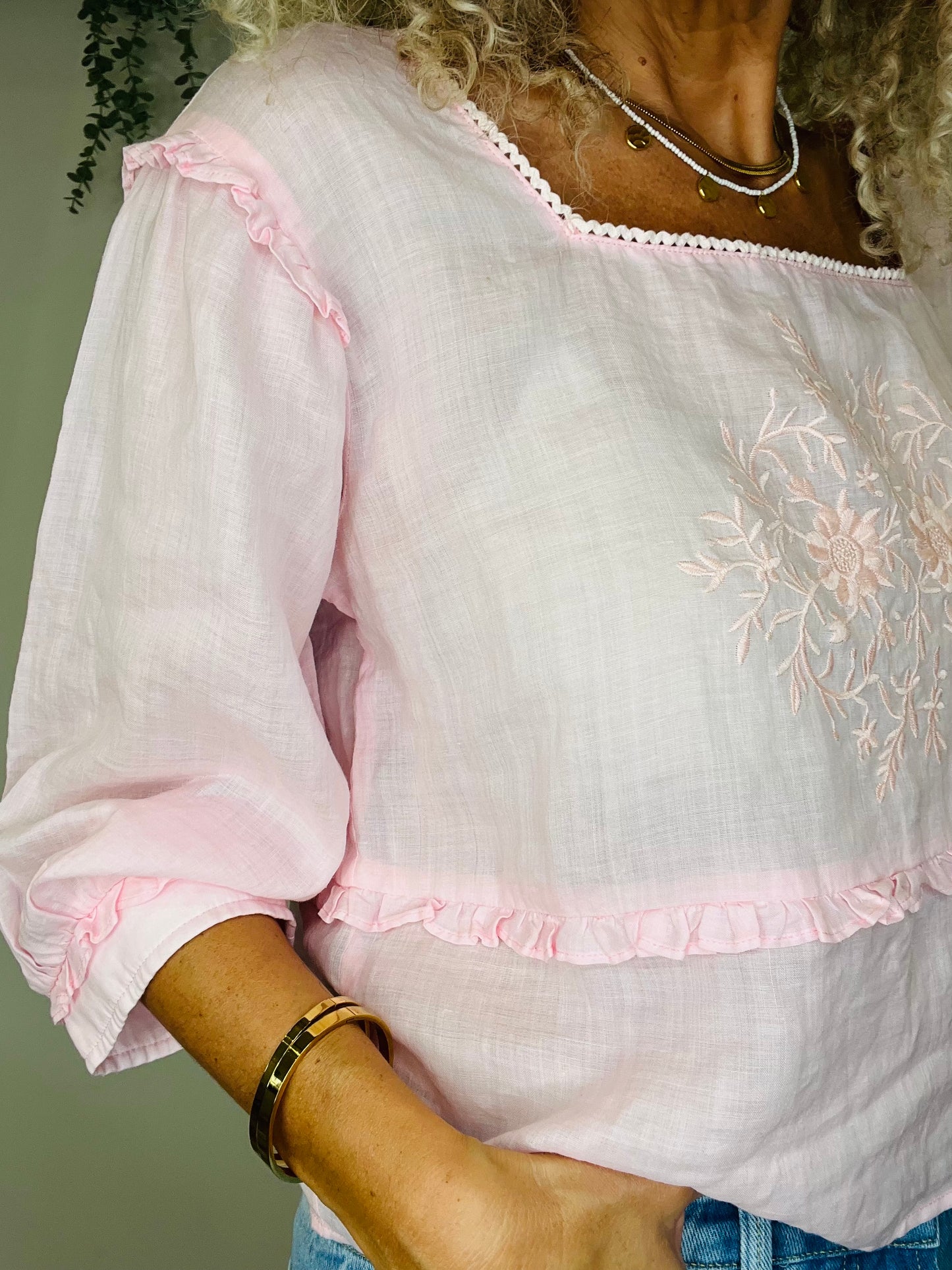 Embroidered Linen Top - Size 10