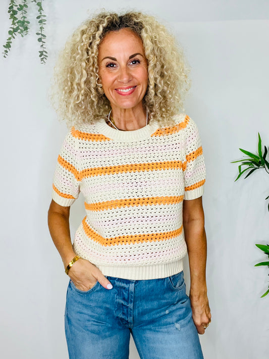 Striped Crochet Jumper - Size XS