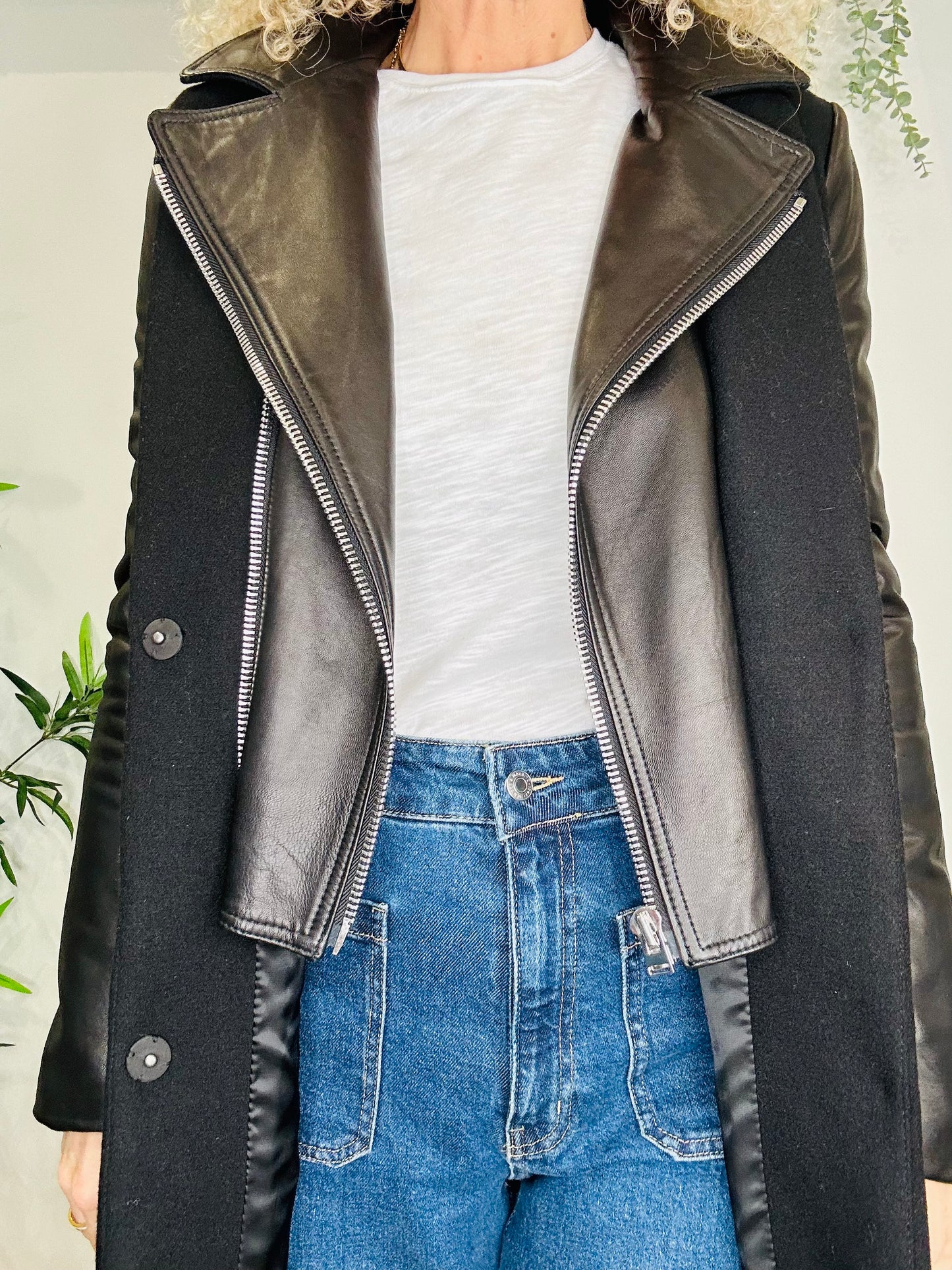 Wool & Leather Coat - Size M