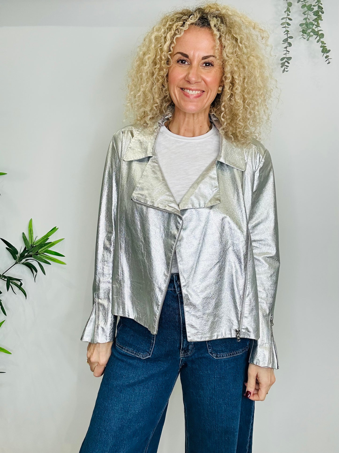 Metallic Leather Jacket - Size 14