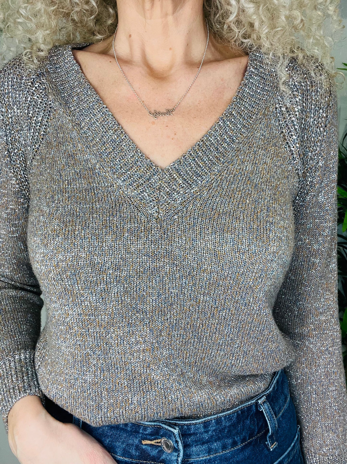 Metallic Knit Jumper - Size XS