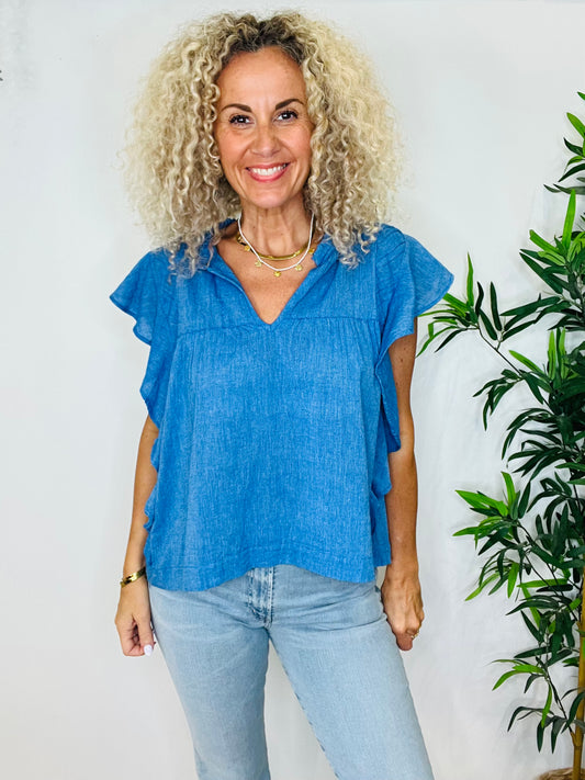Frill Cotton Top - Size XS