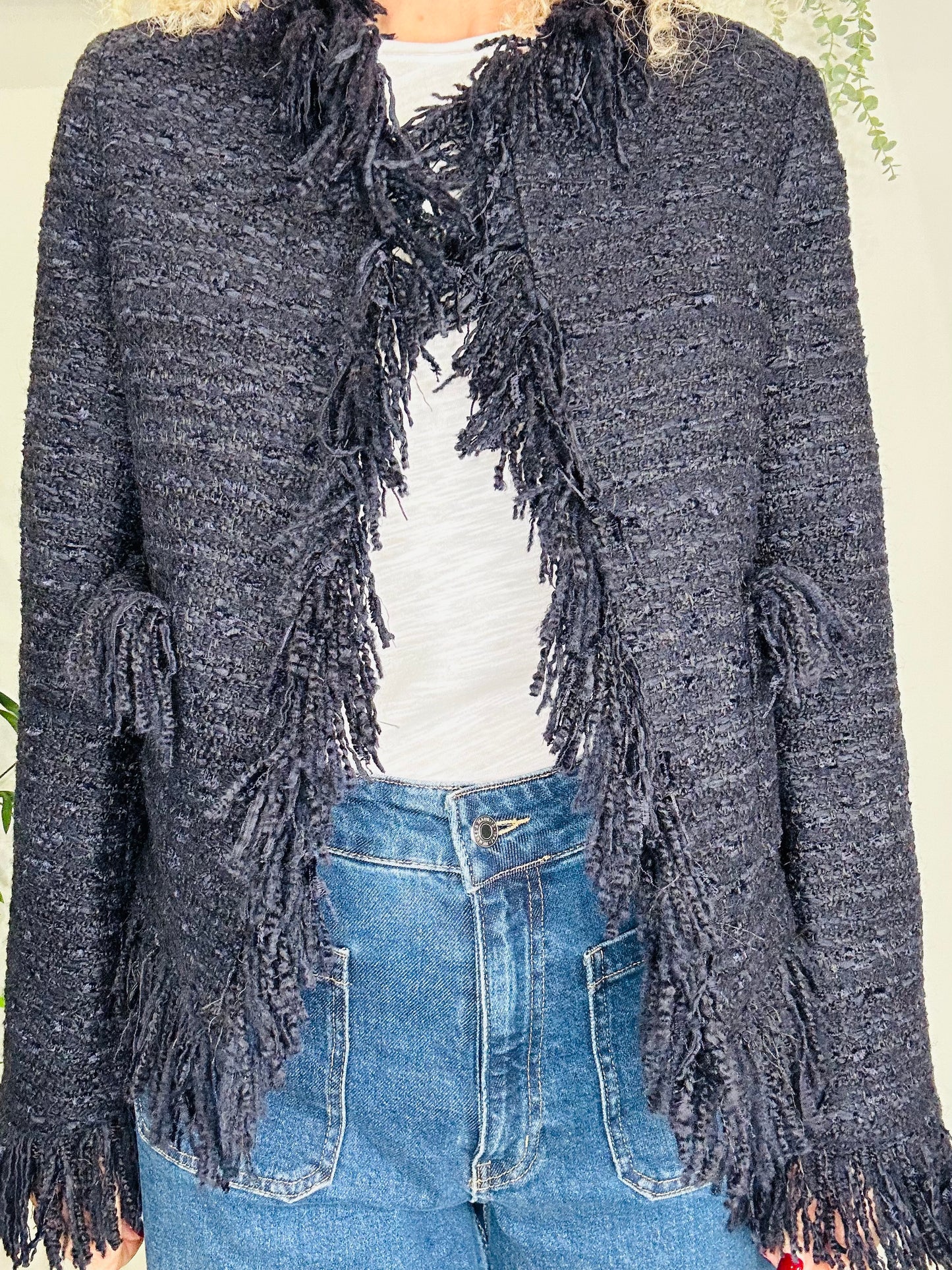 Fringed Woven Jacket - Size 36