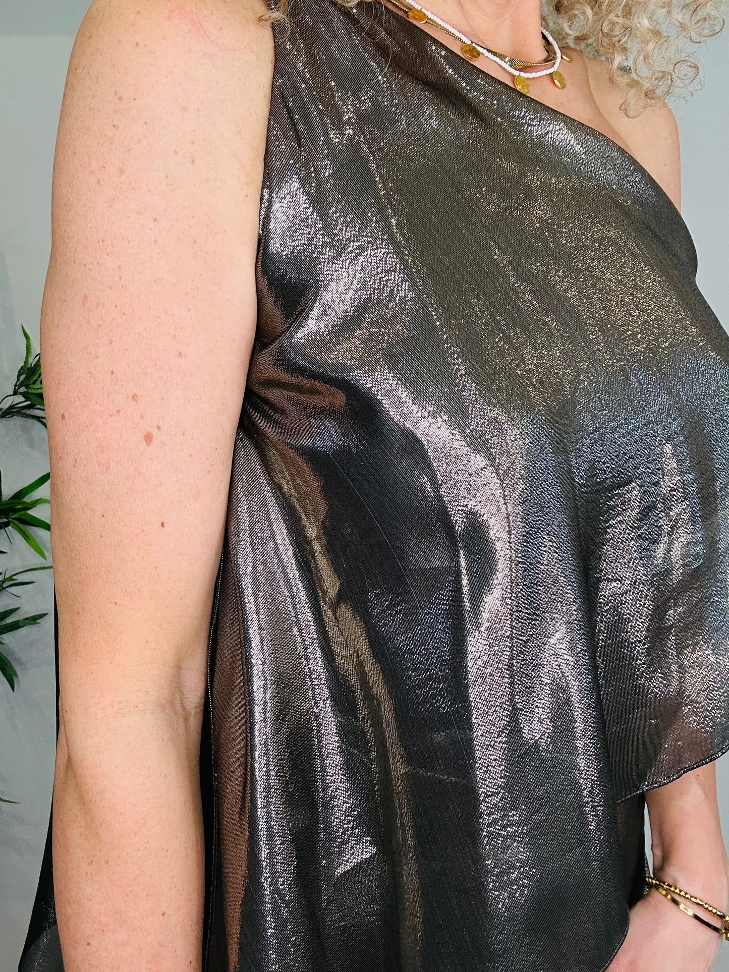 Metallic One Shoulder Dress - Size 2