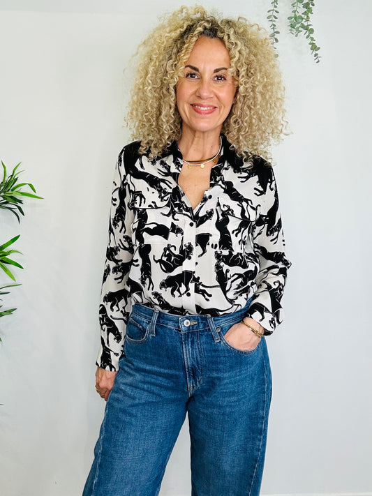 Panther Print Silk Shirt - Size XS