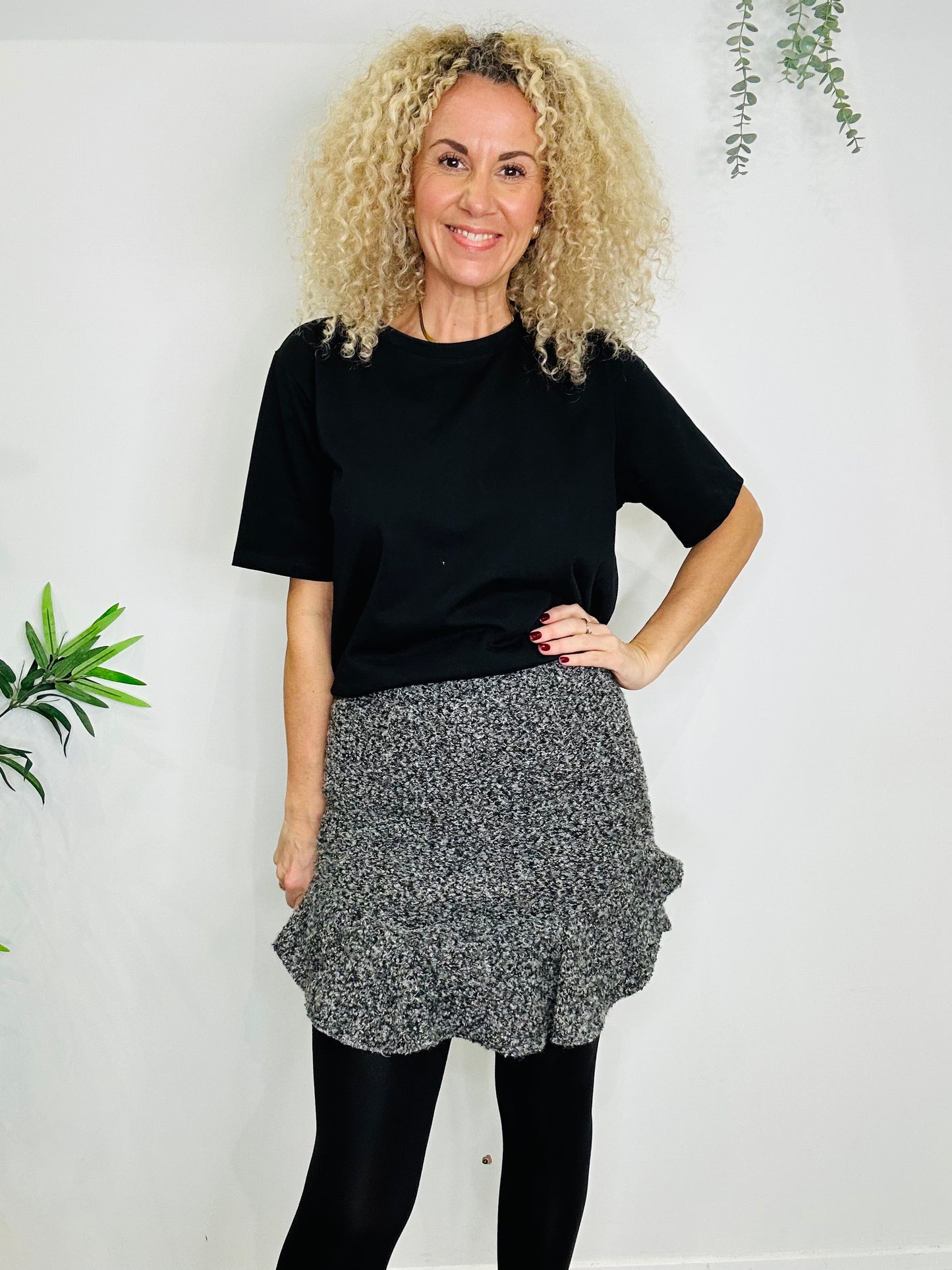 Boucle Ruffle Mini Skirt - Size 38