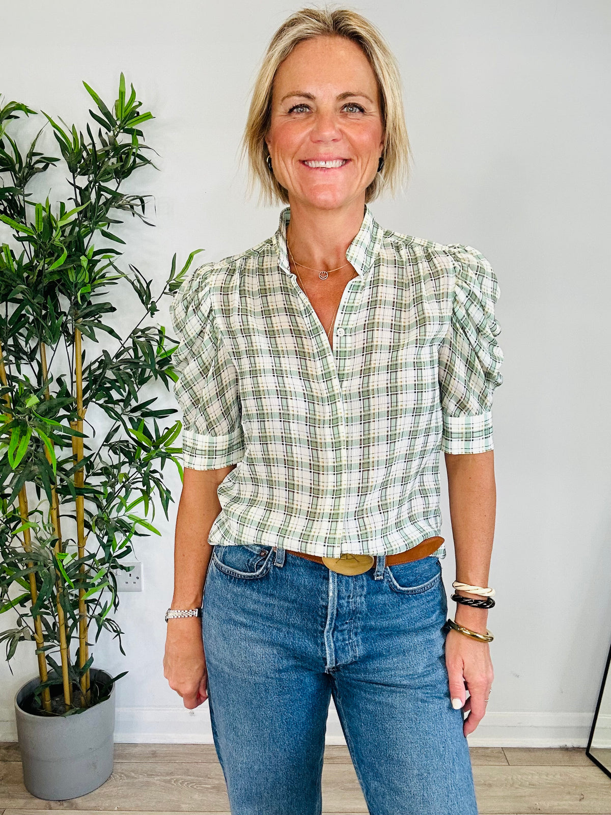 Check Silk Shirt - Size XS