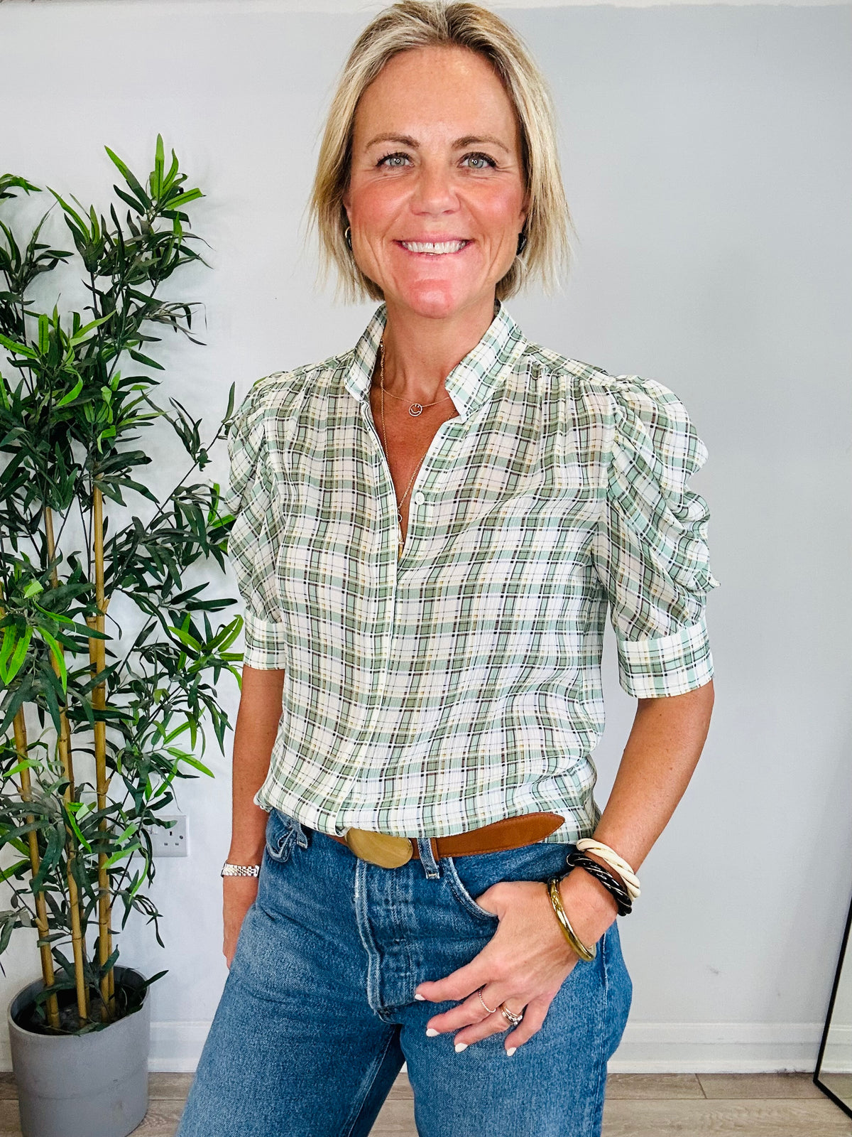 Check Silk Shirt - Size XS