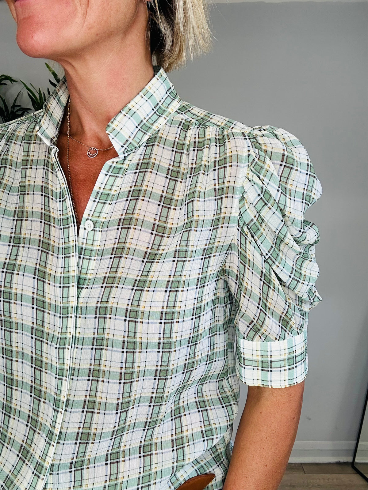 Check Silk Shirt - Size XS