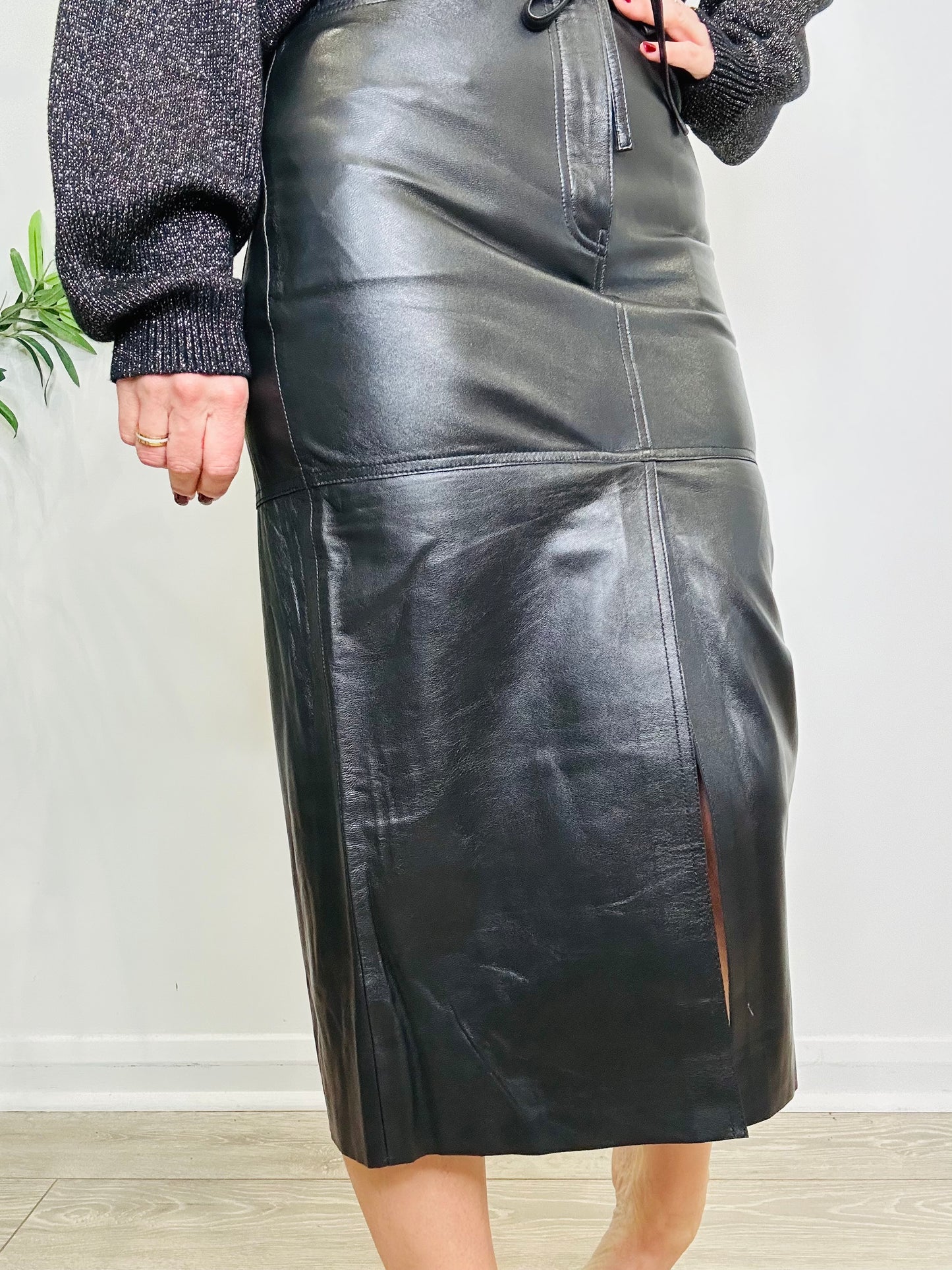 Leather Midi Skirt - Size XS