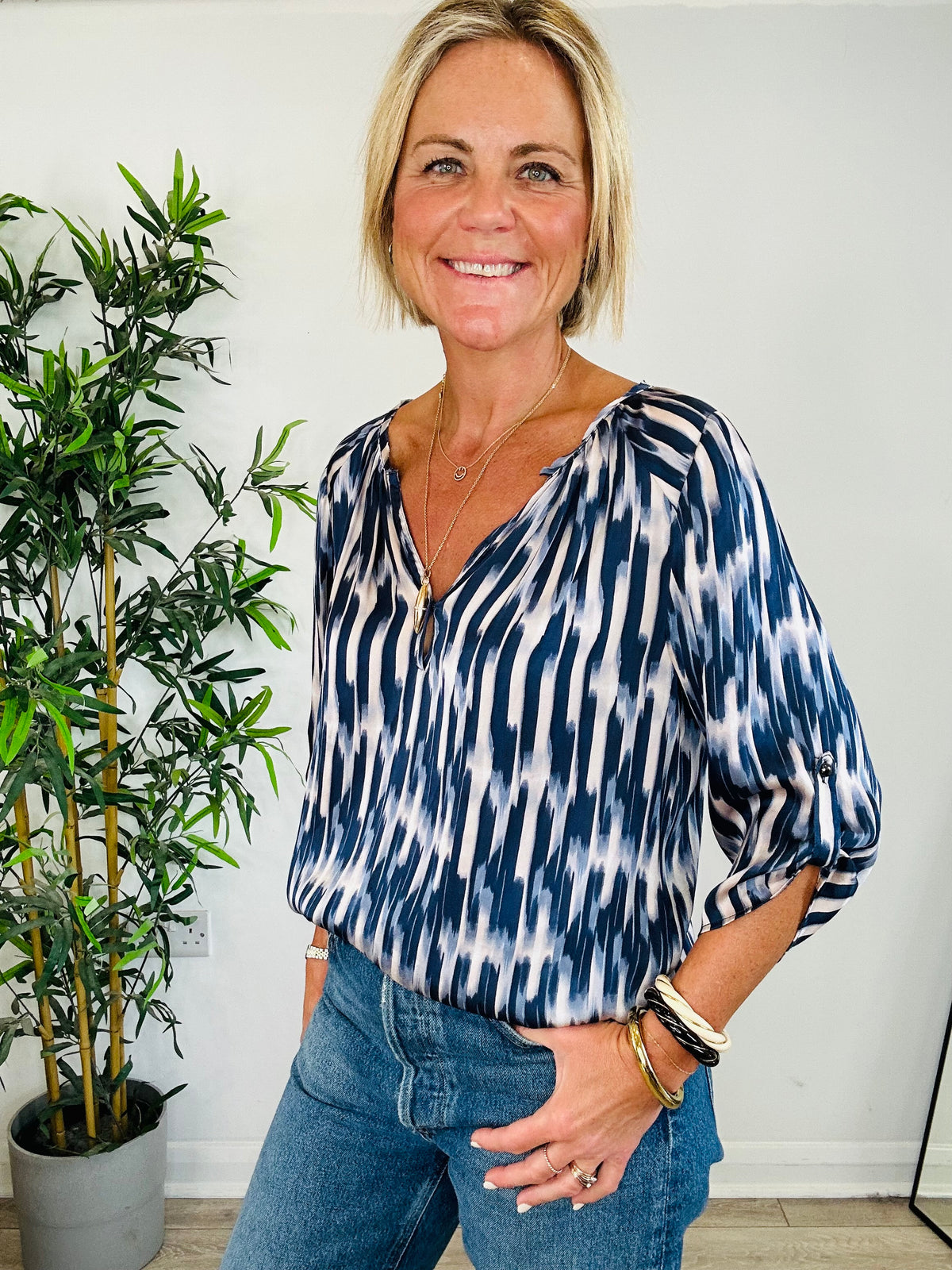 Patterned Silk Blouse - Size M
