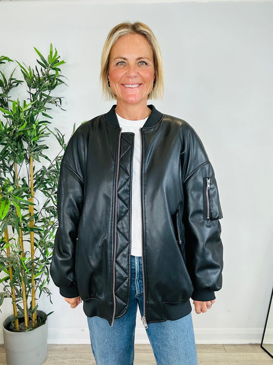Faux Leather Bomber Jacket - Size 0