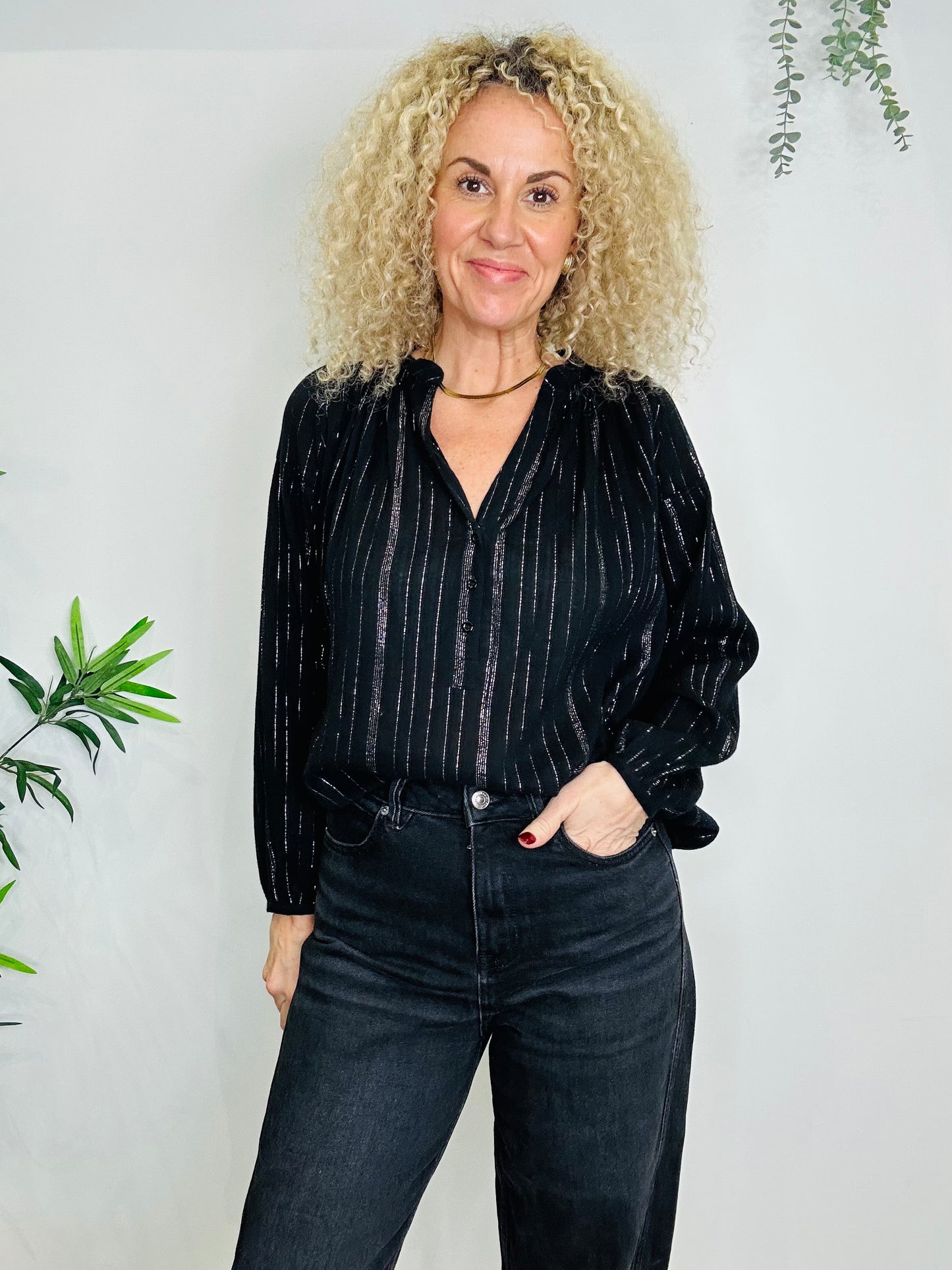 Metallic Striped Blouse - Size S