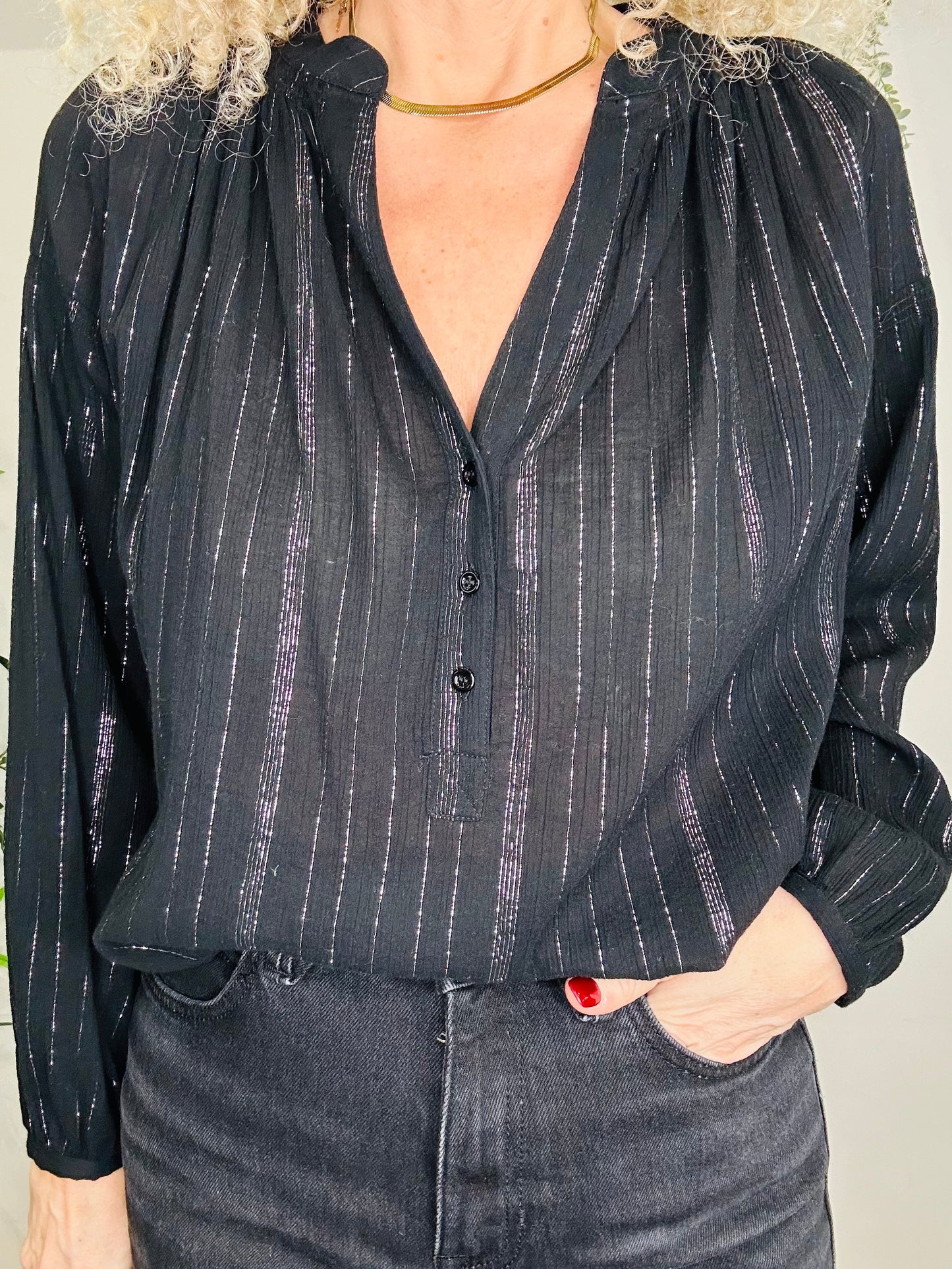 Metallic Striped Blouse - Size S