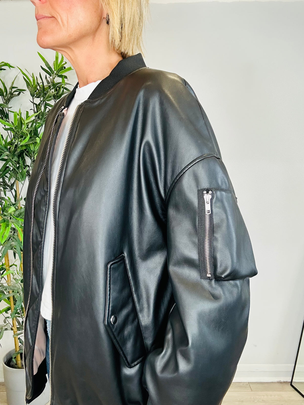 Faux Leather Bomber Jacket - Size 0