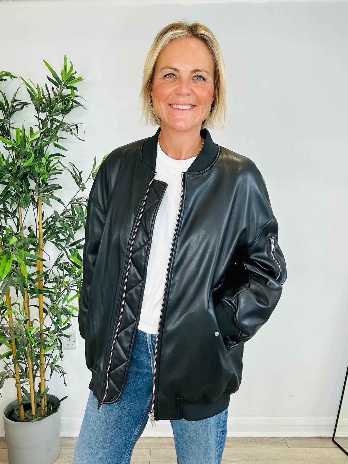 Faux Leather Bomber Jacket - Size 0