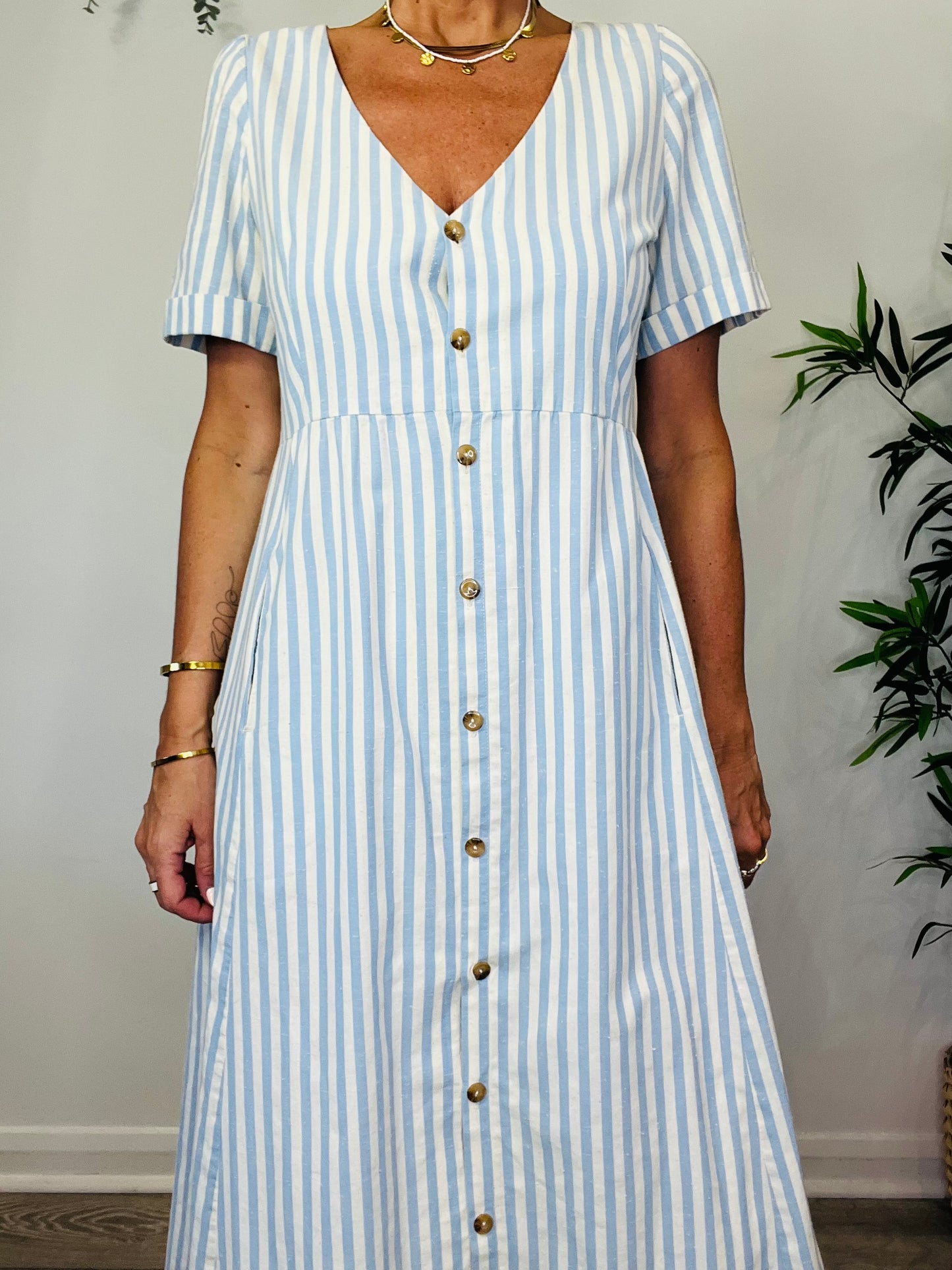 Striped Cotton Dress - Size 40