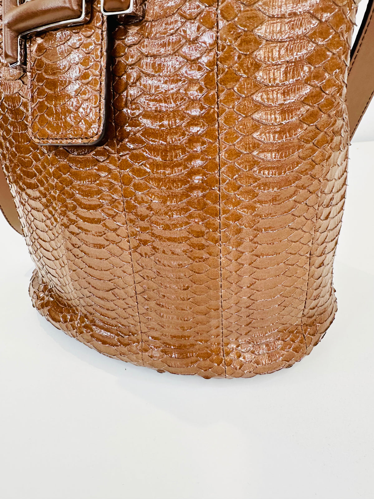 Snakeskin Embossed Leather Double T Bucket Bag