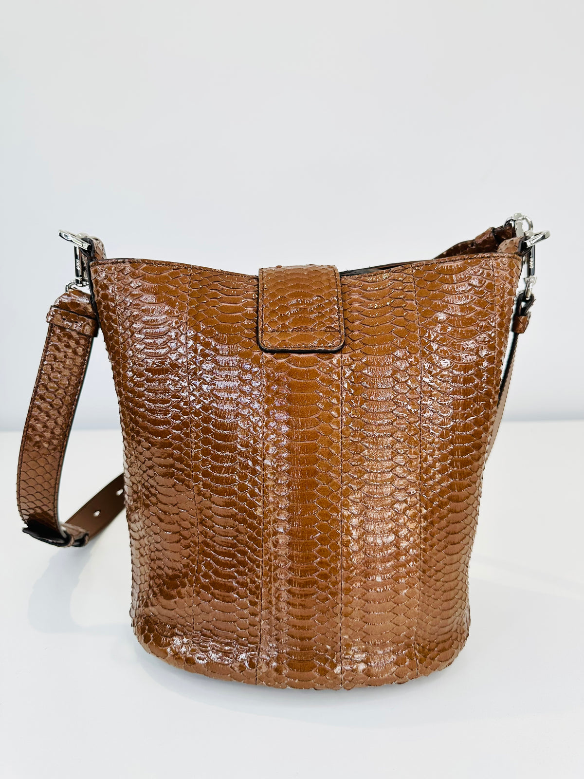 Snakeskin Embossed Leather Double T Bucket Bag