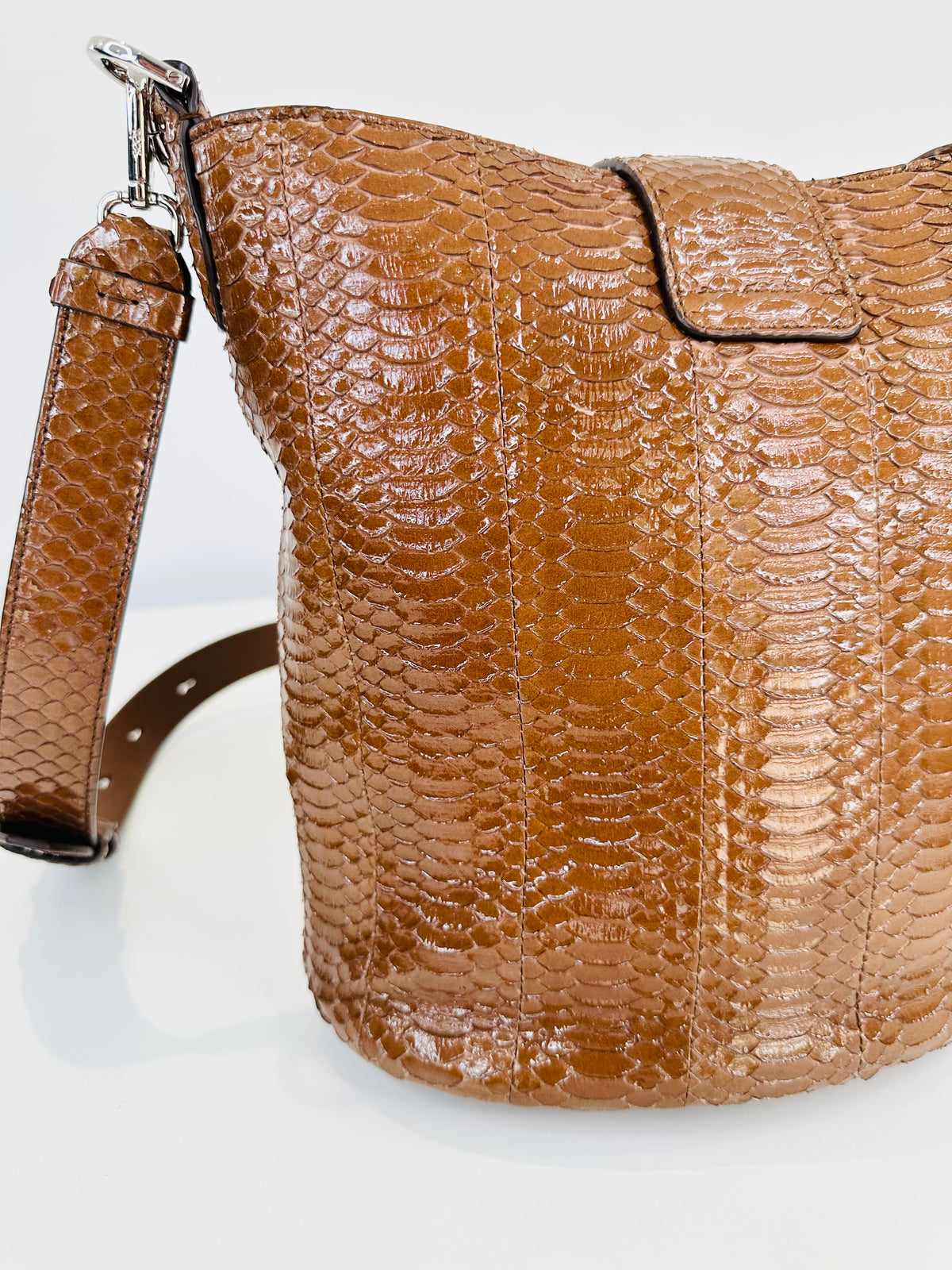 Snakeskin Embossed Leather Double T Bucket Bag